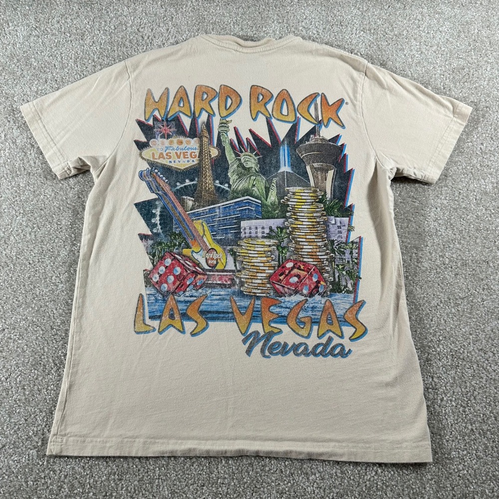 Hard Rock Cafe x PacSun Las Vegas Graphic T-Shirt Tan Mens Medium 100% Cotton - Picture 5 of 6